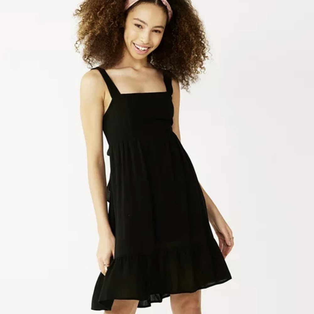 JUNIORS BLACK REWIND TIE-BACK SKATER DRESS SIZE S  #646